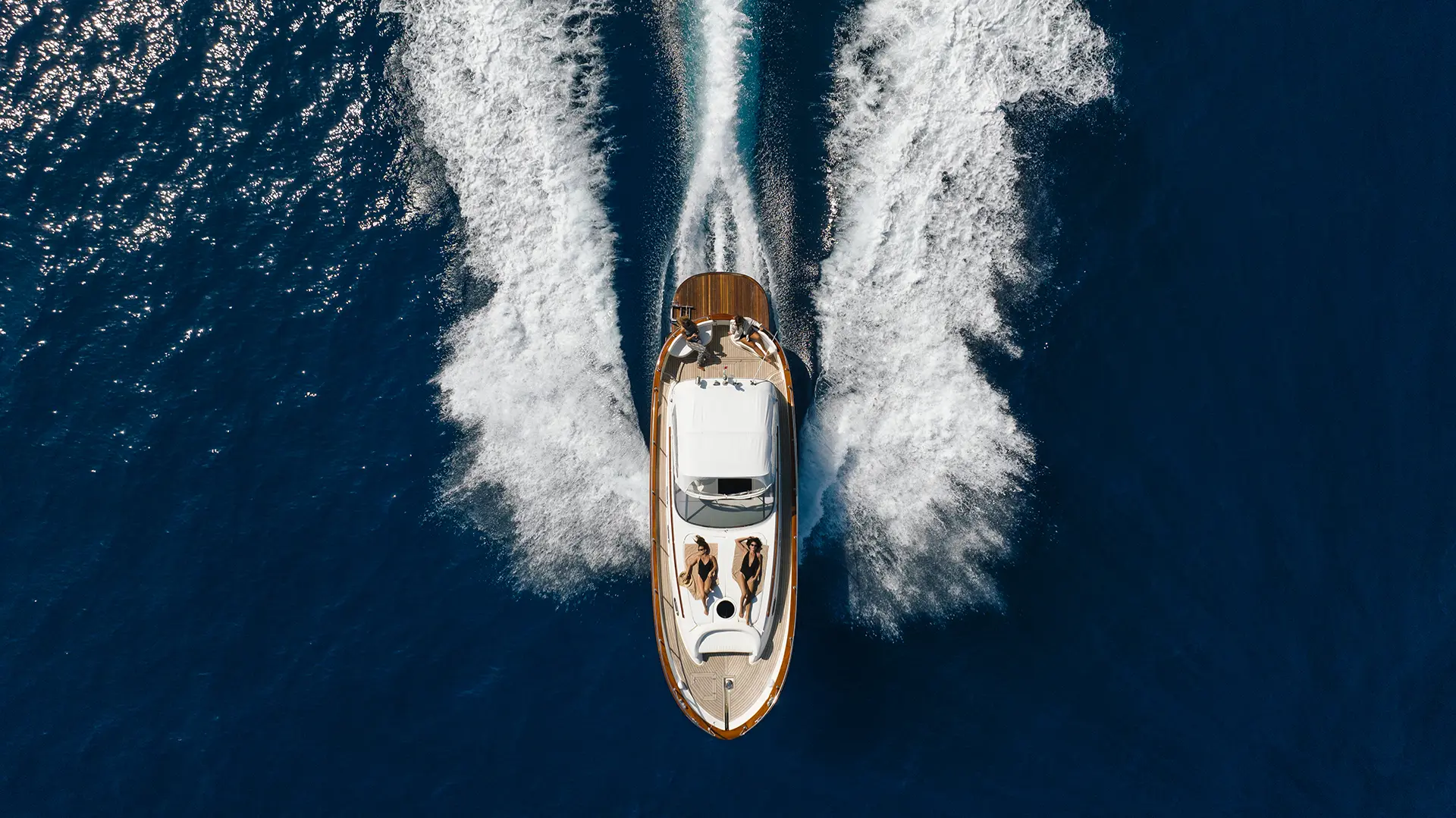 Aerial view of the Apreamare 38 surrounded by the crystal-clear waters of Capri
