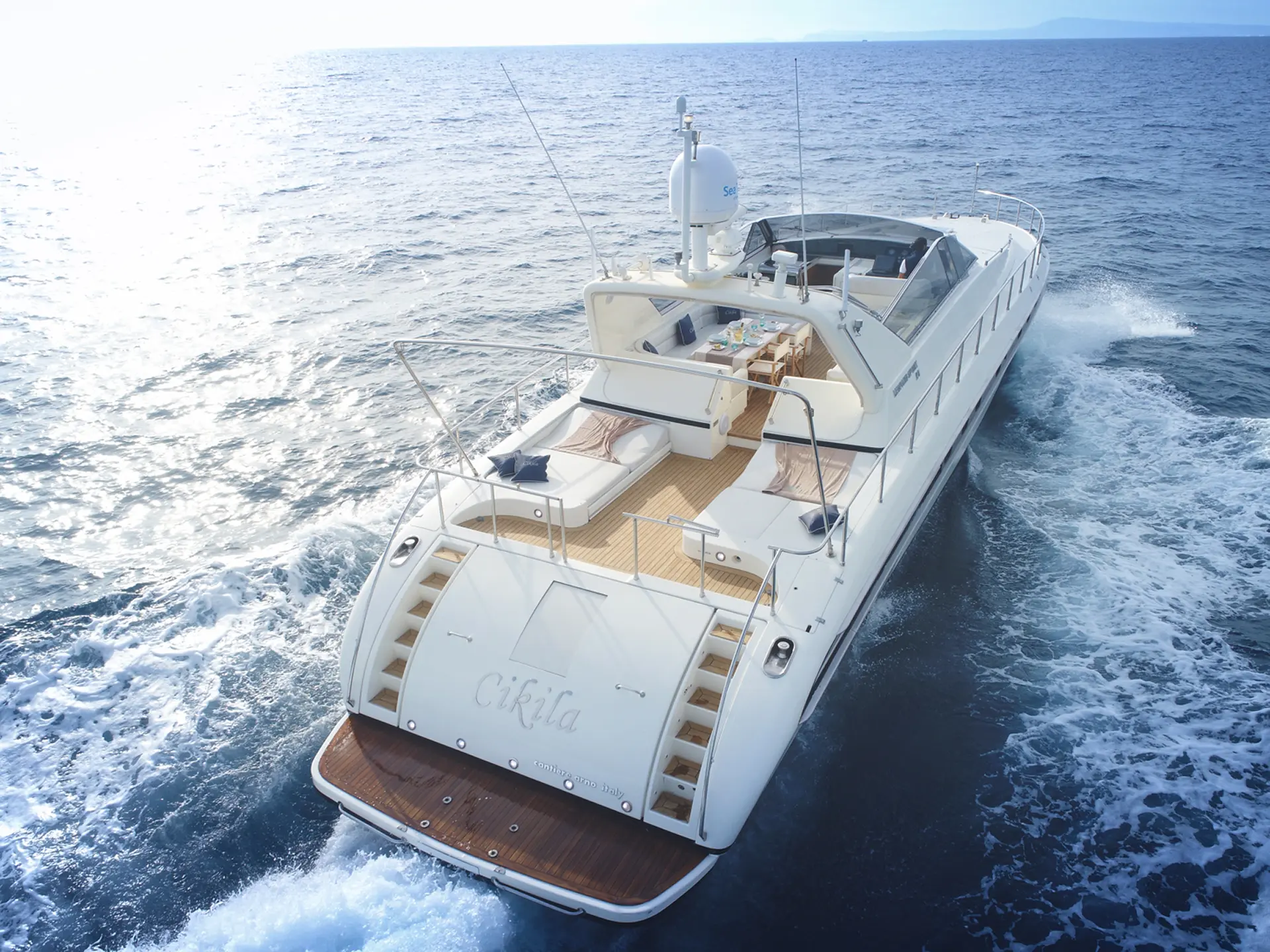 Aerial view of the Leopard 72 surrounded by the crystal-clear waters of Capri