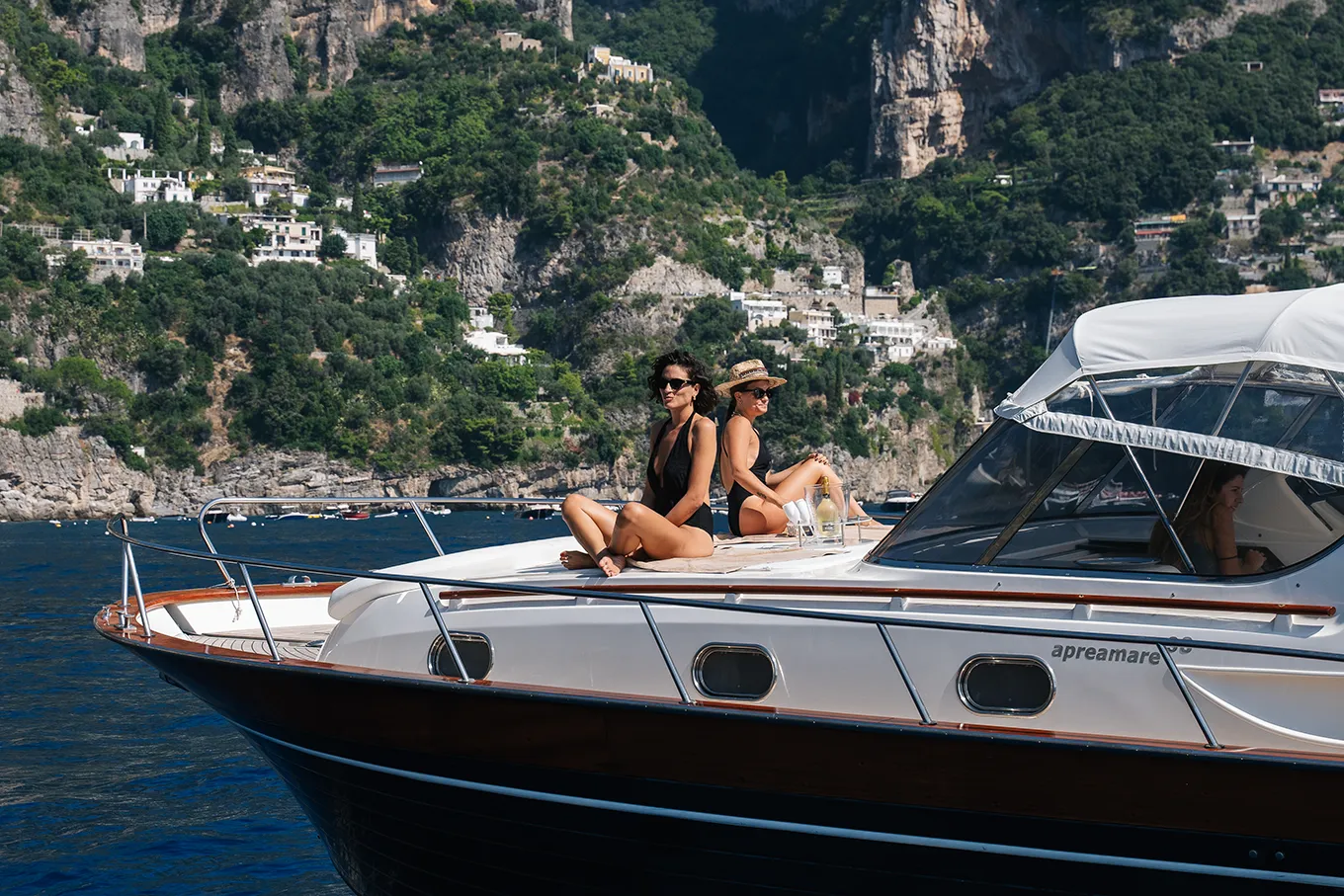 Relaxing on a yacht with views of Amalfi Coast