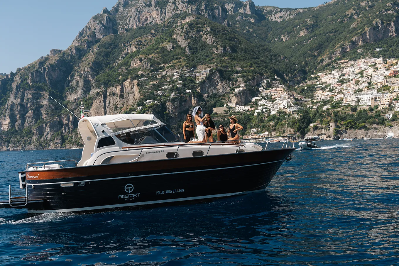 Group of friends relaxing during a private boat excursion to Positano