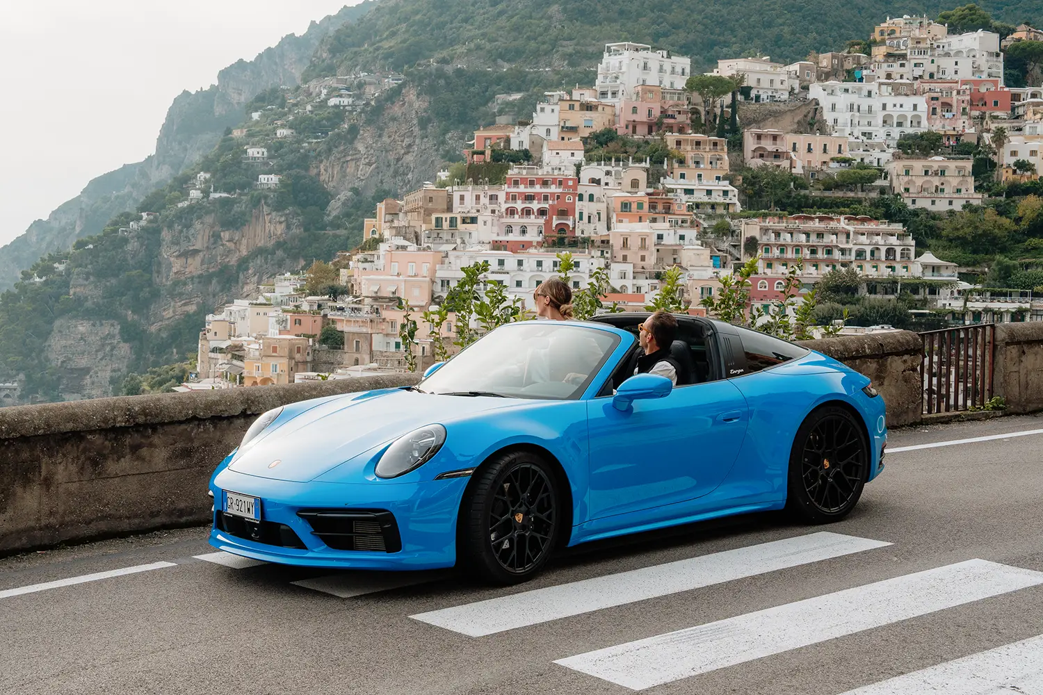 Romantic view of Positano seen from Porsche 911