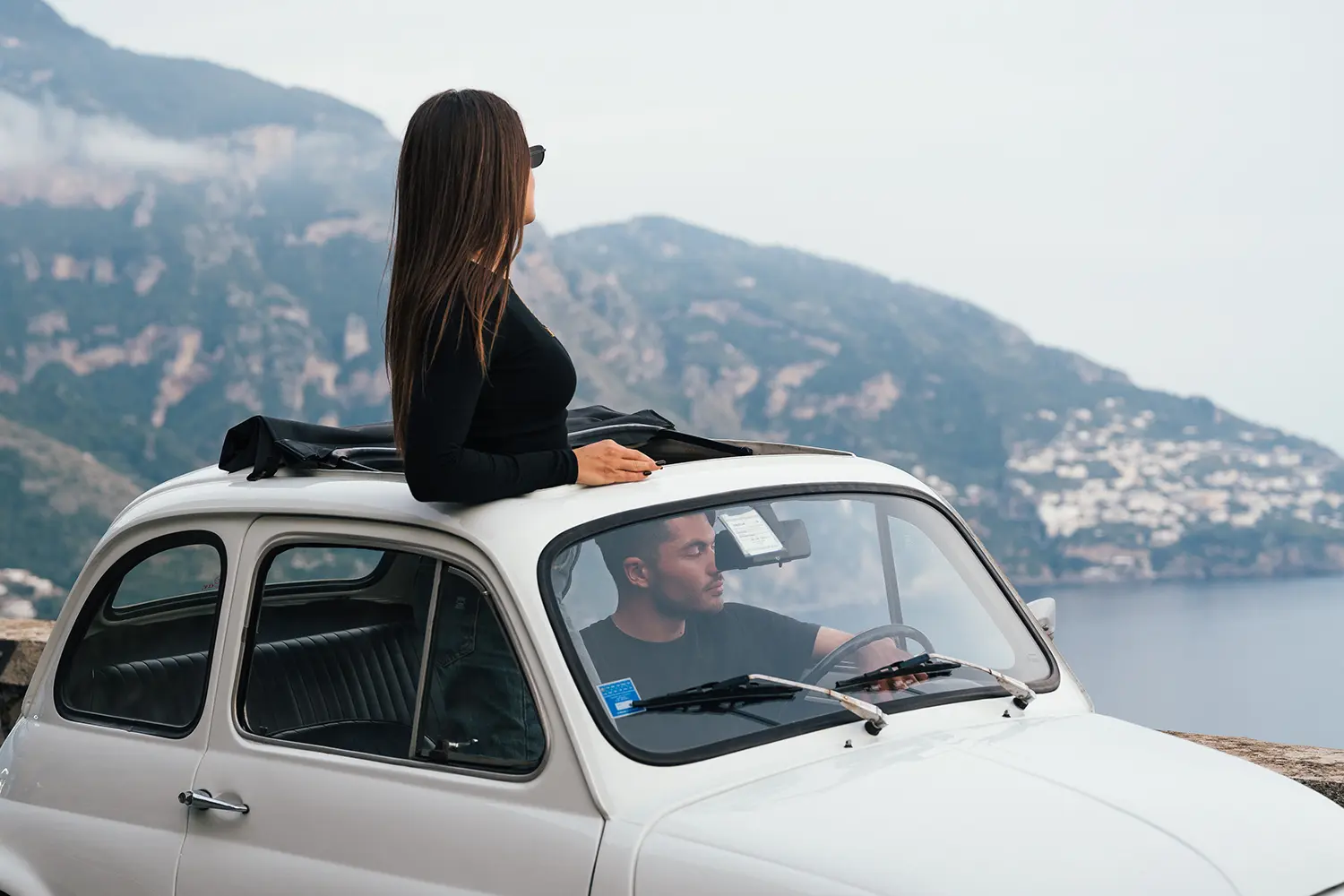 Vista di Positano dalla Fiat 500 Vintage